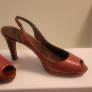 Tahari Brown Peep-Toe Slingback Heels